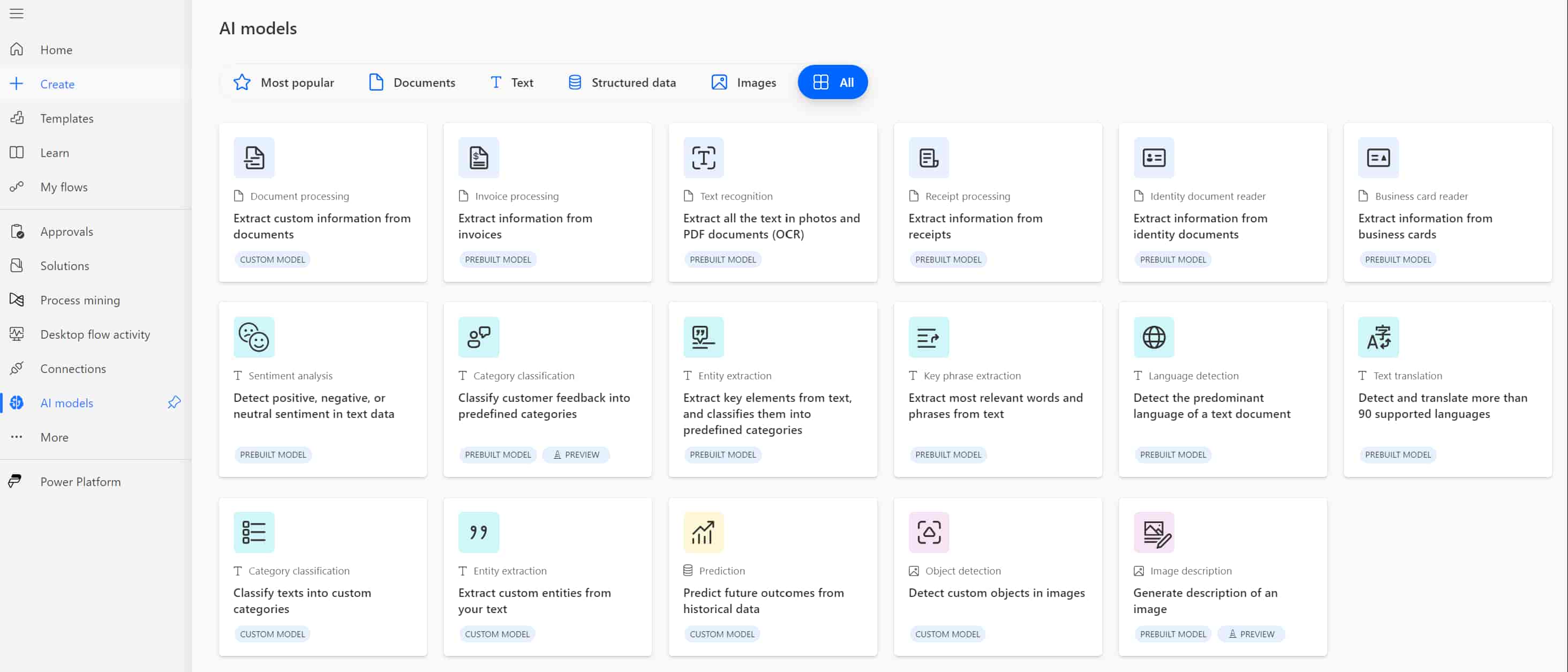 Modelli AI disponibili in Power Automate