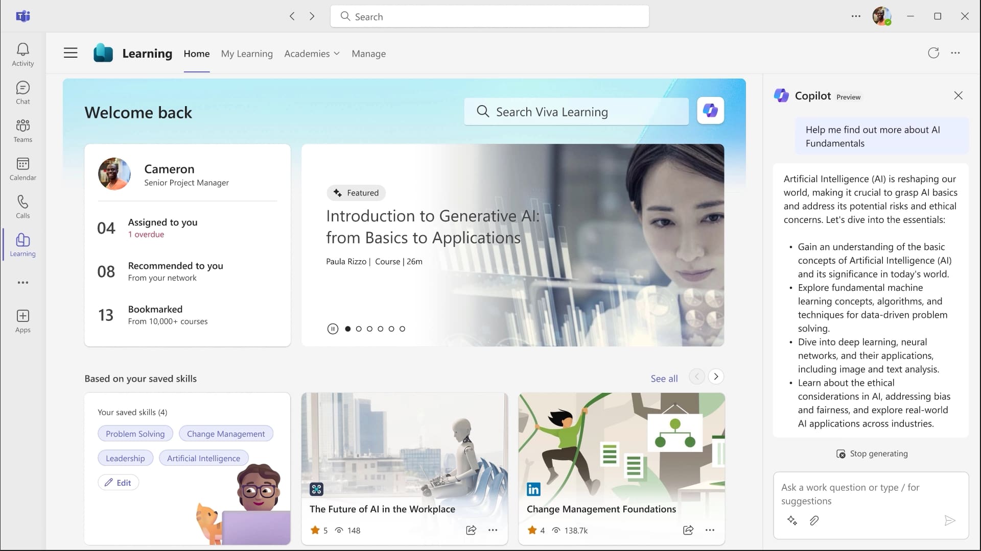 Deepen course content with Copilot in Viva Learning