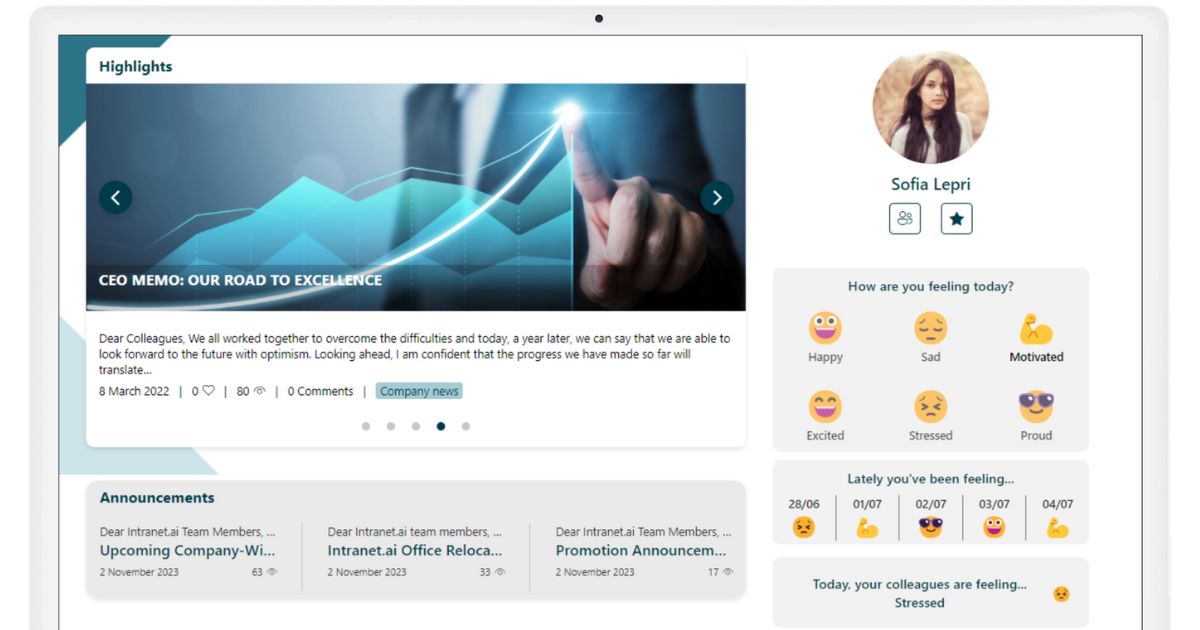 Measuring colleagues' mood in the SharePoint intranet by intranet.ai