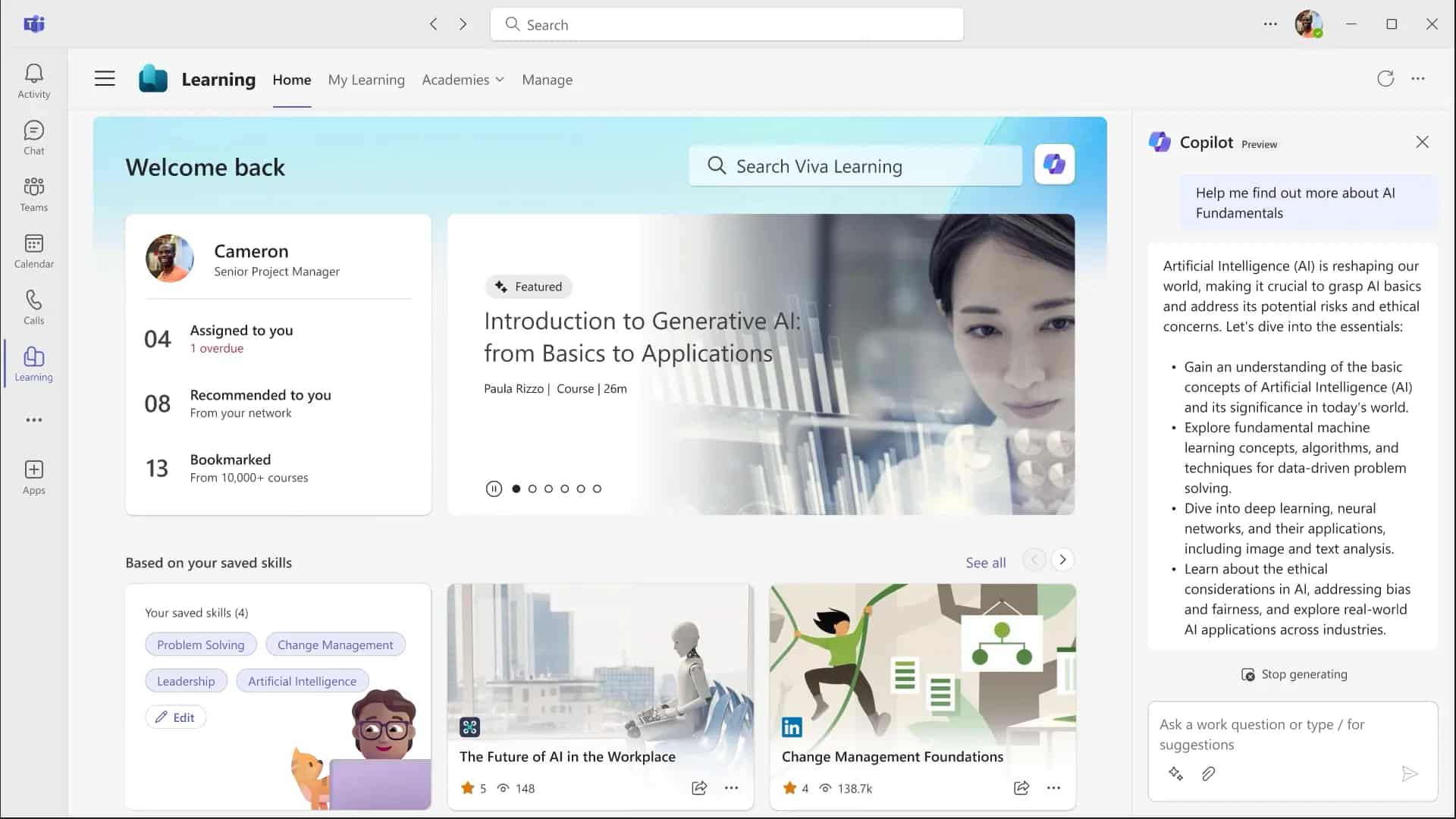 Semplificare la formazione con l'AI in Viva Learning